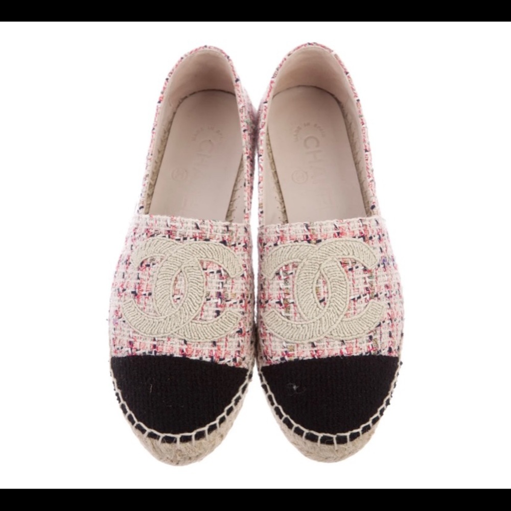 Chanel Espadrilles, Tweed 
Coral, Pink, Black, NEW